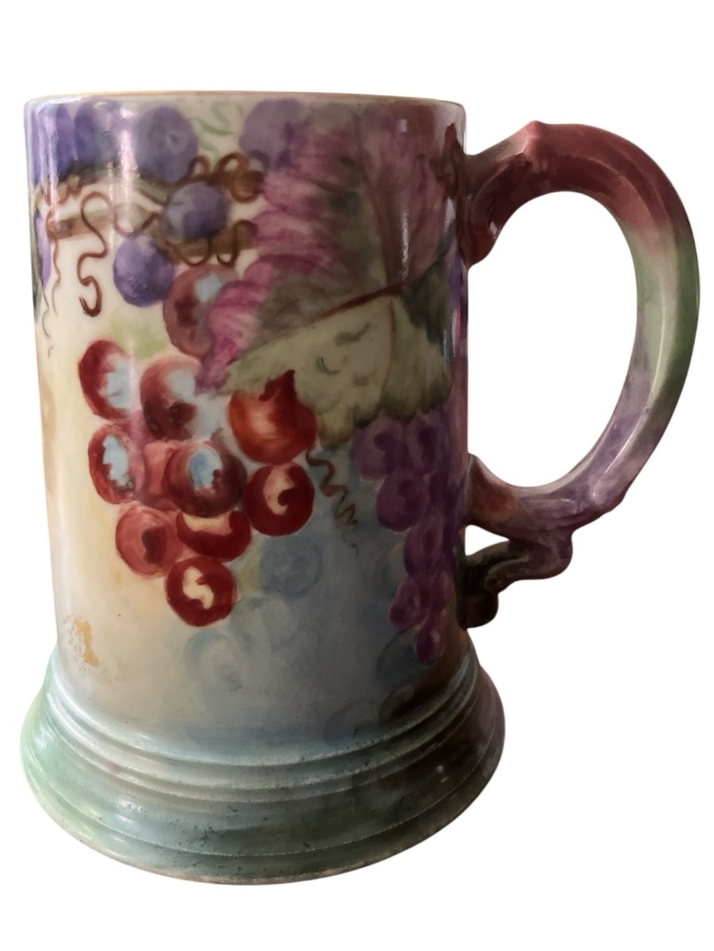 Jean Pouyat Limoges France Hand Painted Grapes Vineyard Mug Antique 1900s Signed